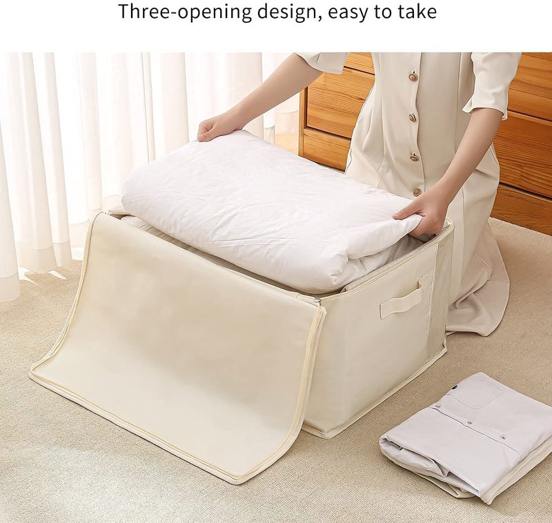 Vailando 3-Pack Large Canvas Comforter Storage Bags for Clothes Sweater Clothes Organizer with Dual Zipper Three Carrying Handles for Blanket Closet Storage Container - Image 4